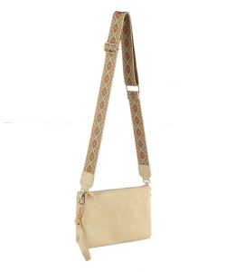Multi Compartment Crossbody Bag with Guitar Strap TD0039 BEIGE